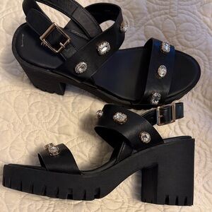 Madden Girl Black Gemstone Chunky Heel